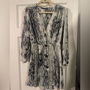 Zara Black and Gray Snake Print Long Sleeve Dress